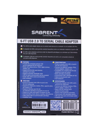 Sabrent Adaptador USB2.0-RS-232 MM 1.8m Grado B